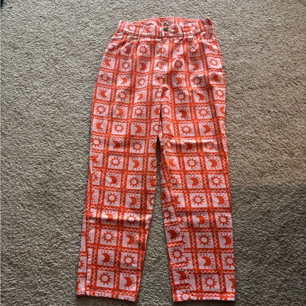 Lucy & Yak Orange and pink sun moon Patterned Pants